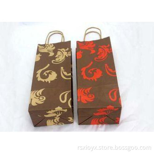 Flexo Printing Red Kraft Colored Paper Bags With Handles /